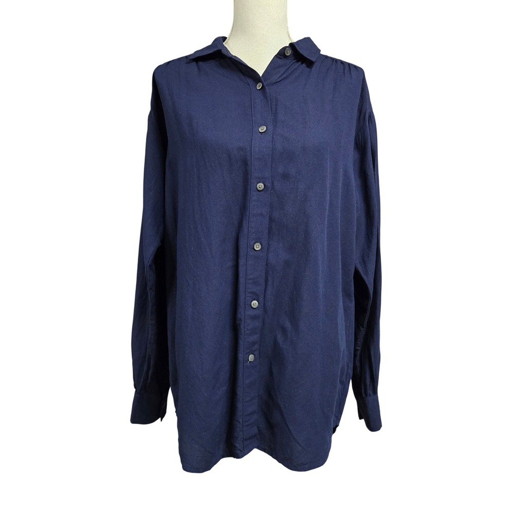 Uniqlo Comptoir Des Cotonniers Navy Blue Linen Blend Button Up Shirt Womens M